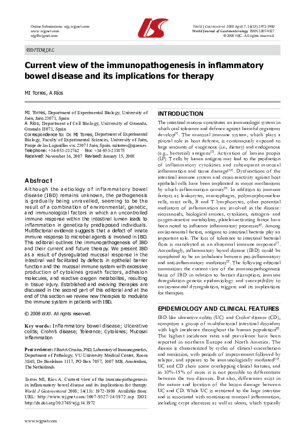 (PDF) Current view of the immunopathogenesis in inflammatory bowel ...