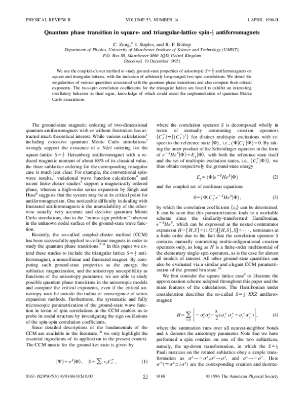 (PDF) Quantum phase transition in square- and triangular-lattice spin-1 ...