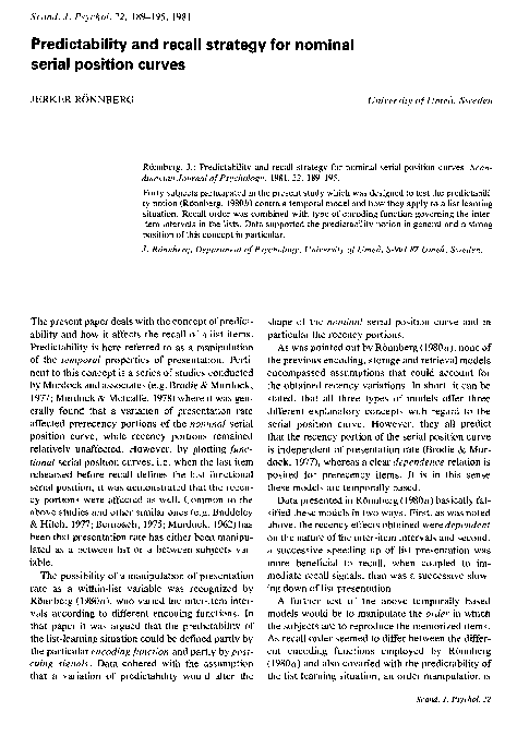 (PDF) Predictability and recall strategy for nominal serial position curves