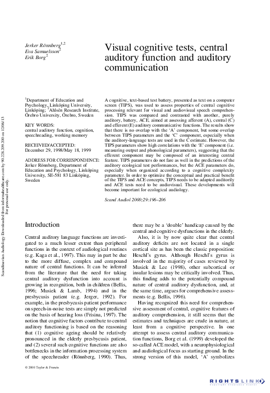 (PDF) Visual cognitive tests, central auditory function and auditory ...