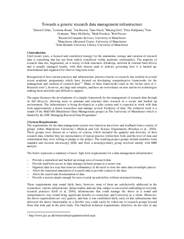 (PDF) Towards a generic research data management infrastructure