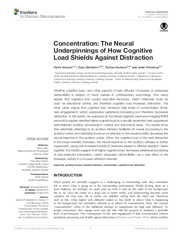 (PDF) Concentration: The Neural Underpinnings of How Cognitive Load ...