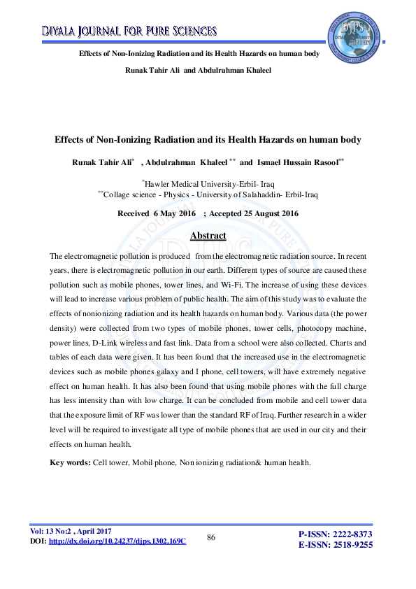 (PDF) Effects of Non-Ionizing Radiation and its Health Hazards on human ...