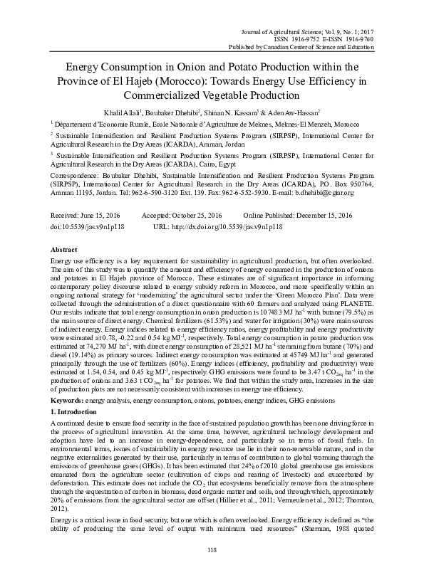 (PDF) Energy Consumption in Onion and Potato Production within the ...