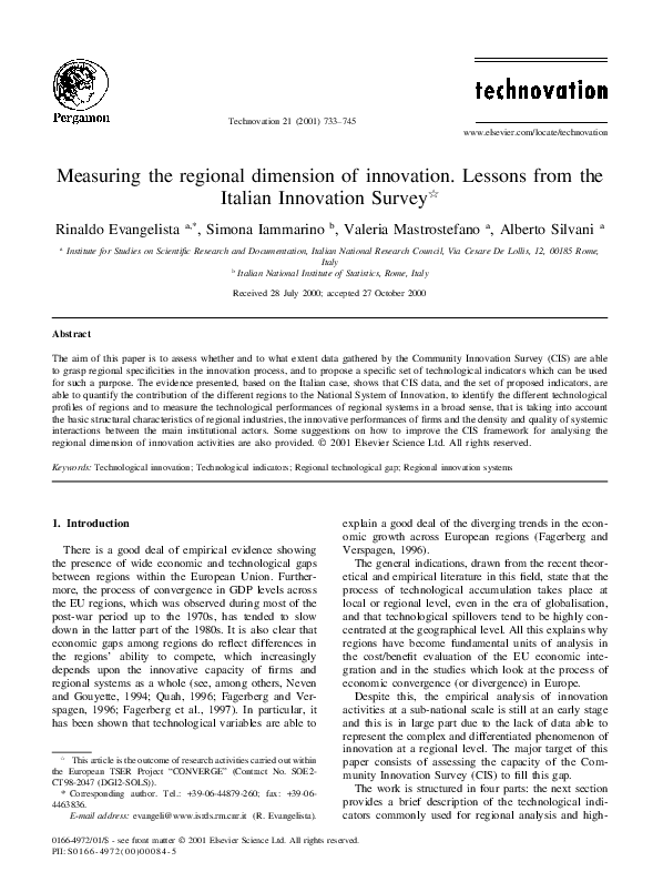 (PDF) Measuring the regional dimension of innovation. Lessons from the ...