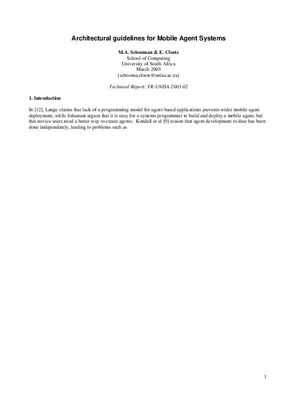 (PDF) Architectural guidelines for Mobile Agent Systems