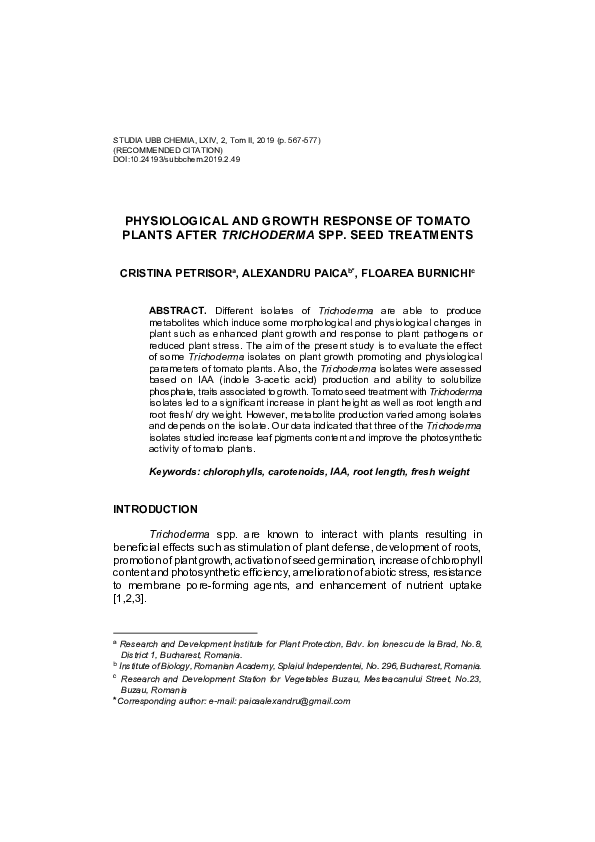 (PDF) Physiological and growth response of tomato plants after ...