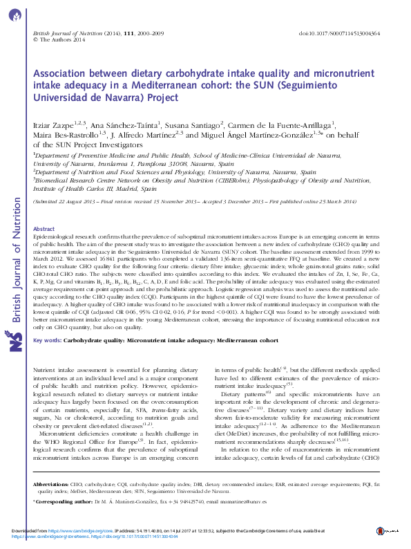 (PDF) Association between dietary carbohydrate intake quality and ...