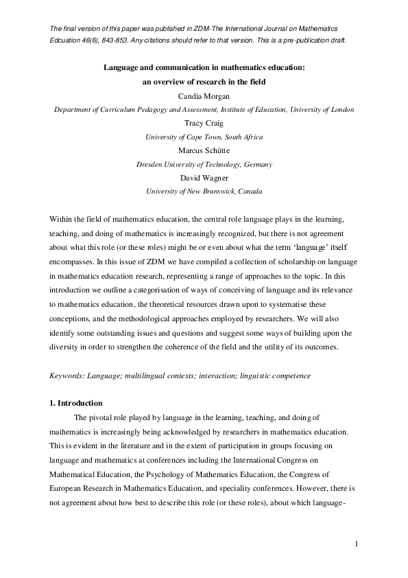(PDF) Language and communication in mathematics education: an overview ...