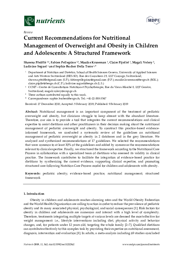 (PDF) Current Recommendations for Nutritional Management of Overweight ...