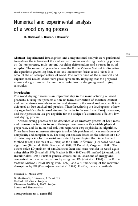 (PDF) Numerical and experimental analysis of a wood drying process