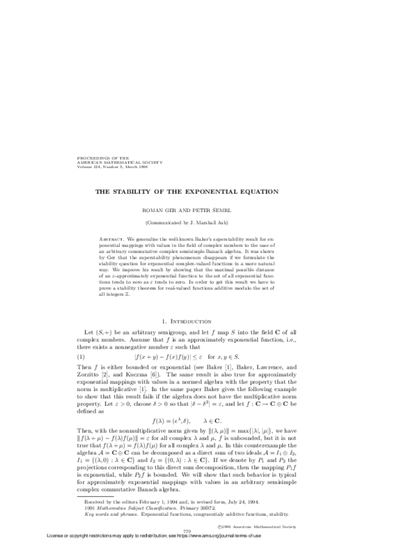 (PDF) The stability of the exponential equation