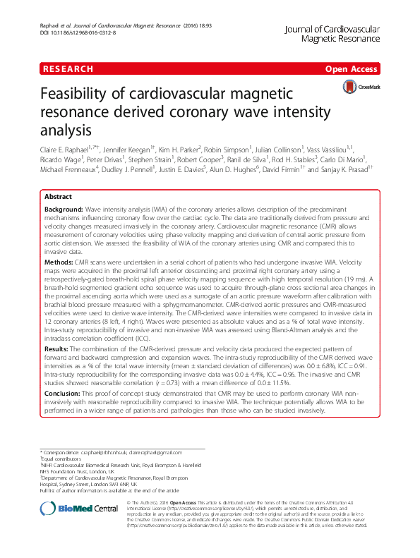 (PDF) Feasibility of cardiovascular magnetic resonance derived coronary ...