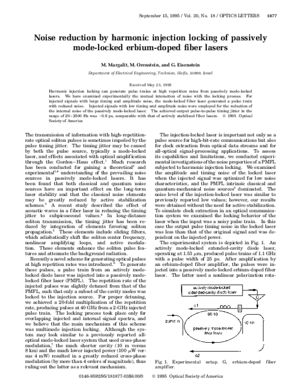 (PDF) Noise reduction by harmonic injection locking of passively mode ...