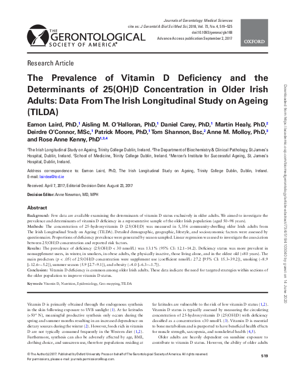 (PDF) The prevalence of vitamin D deficiency and the determinants of 25 ...