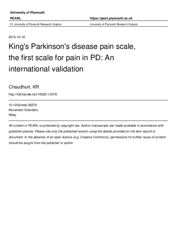 (PDF) King's Parkinson's disease pain scale, the first scale for pain ...