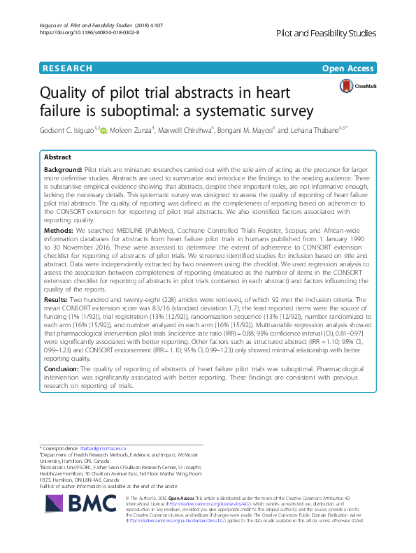 (PDF) Quality of pilot trial abstracts in heart failure is suboptimal ...