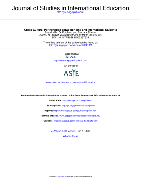 (PDF) Cross-Cultural Partnerships between Home and International Students