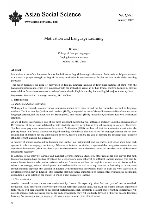 (PDF) Motivation and Language Learning ROSALIND PRITCHARD Academia.edu