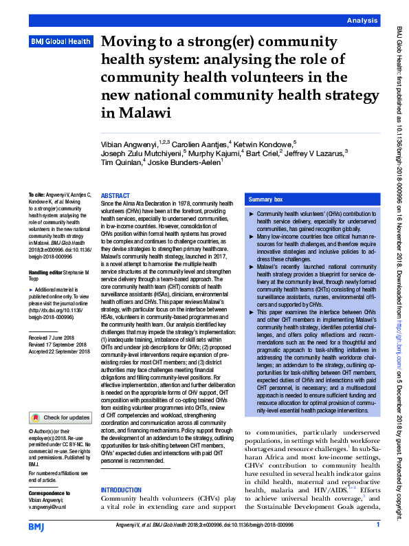 (PDF) Moving to a strong(er) community health system: analysing the ...