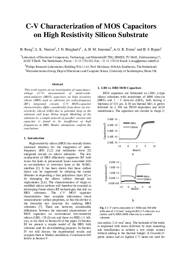 (PDF) C-V characterization of MOS capacitors on high resistivity ...