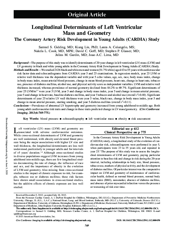 (PDF) Longitudinal Determinants of Left Ventricular Mass and Geometry ...