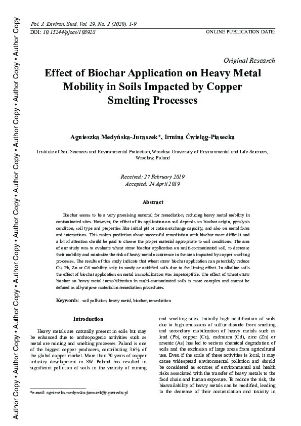 (PDF) Effect of Biochar Application on Heavy Metal Mobility in Soils ...