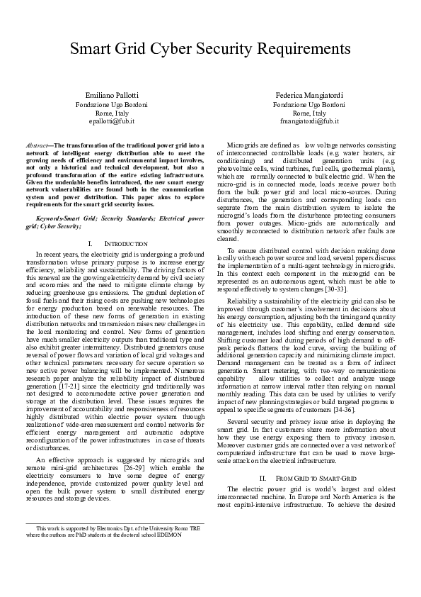 (PDF) Smart grid cyber security requirements