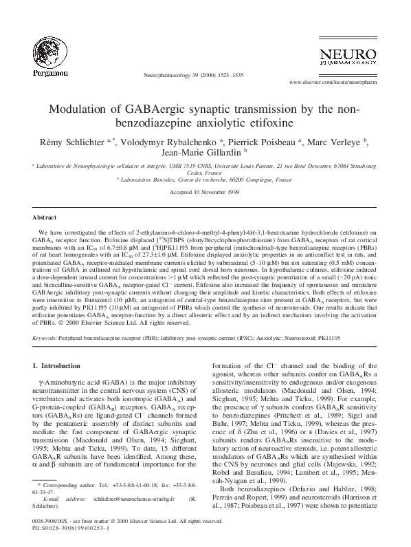 (PDF) Modulation of GABAergic synaptic transmission by terminal ...