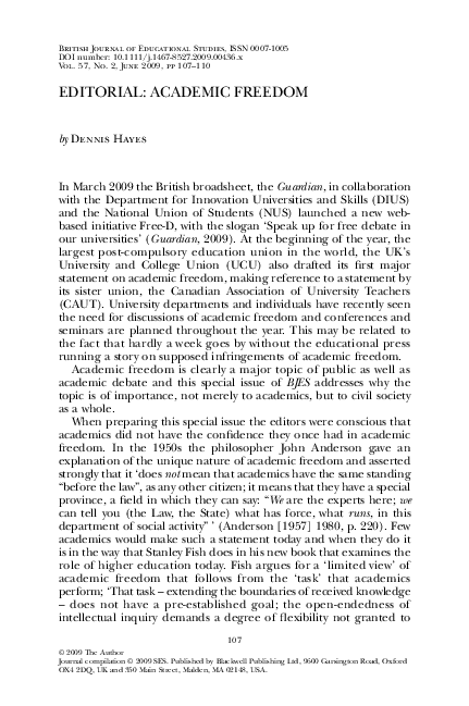 (PDF) Editorial: Academic Freedom