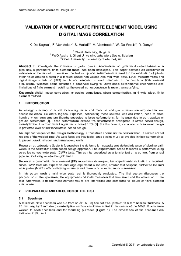 (PDF) Validation of a wide plate finite element model using digital ...