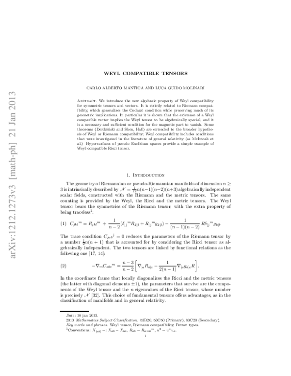 (PDF) Weyl compatible tensors