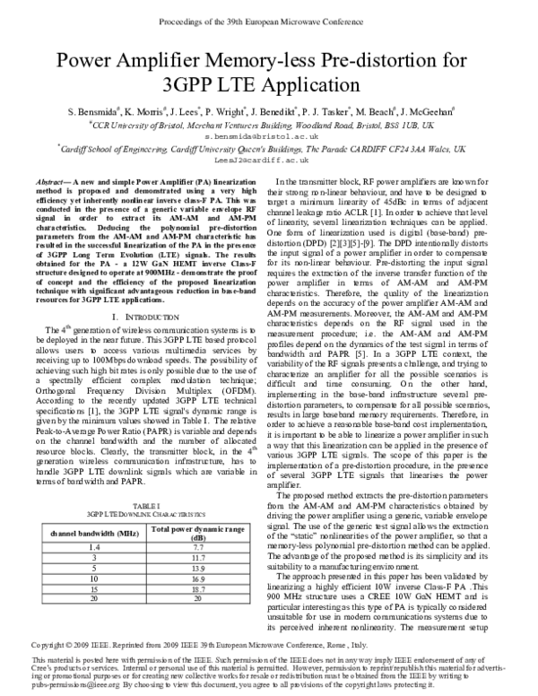 (PDF) Power amplifier memoryless predistortion for 3GPP LTE