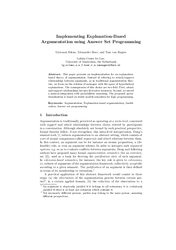 (PDF) Implementing Explanation-Based Argumentation using Answer Set ...