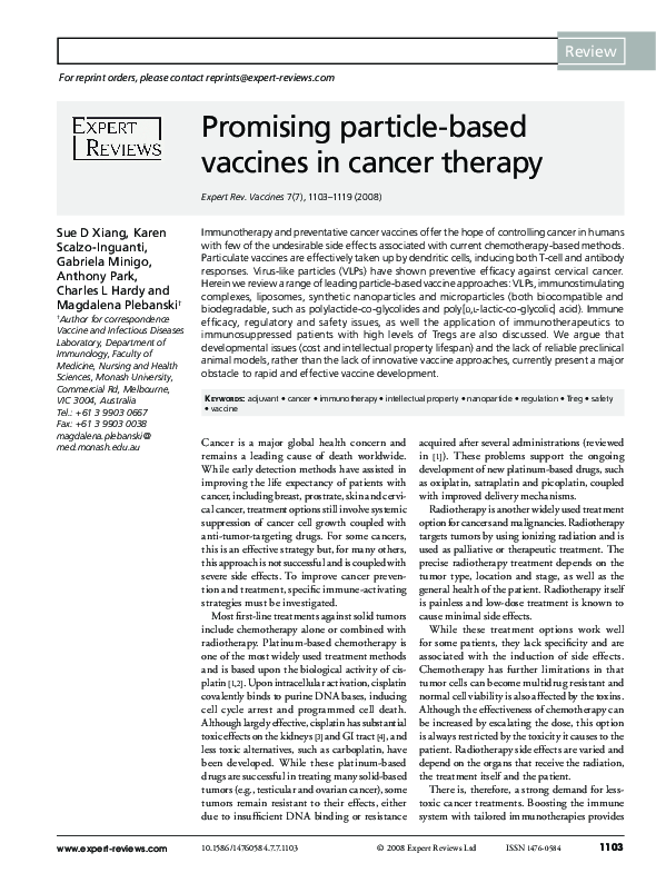 (PDF) Promising particle-based vaccines in cancer therapy