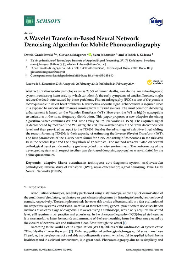 (PDF) A Wavelet Transform-Based Neural Network Denoising Algorithm for ...