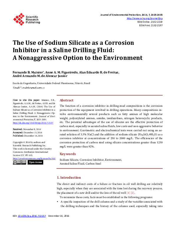 (PDF) The Use of Sodium Silicate as a Corrosion Inhibitor in a Saline ...