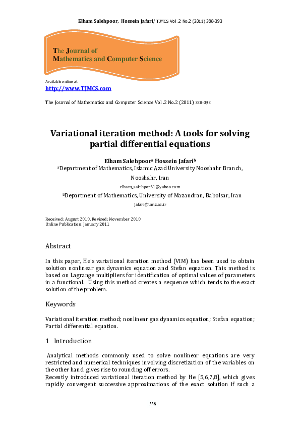 (PDF) Variational Iteration Method A Tools For Solving Partial ...