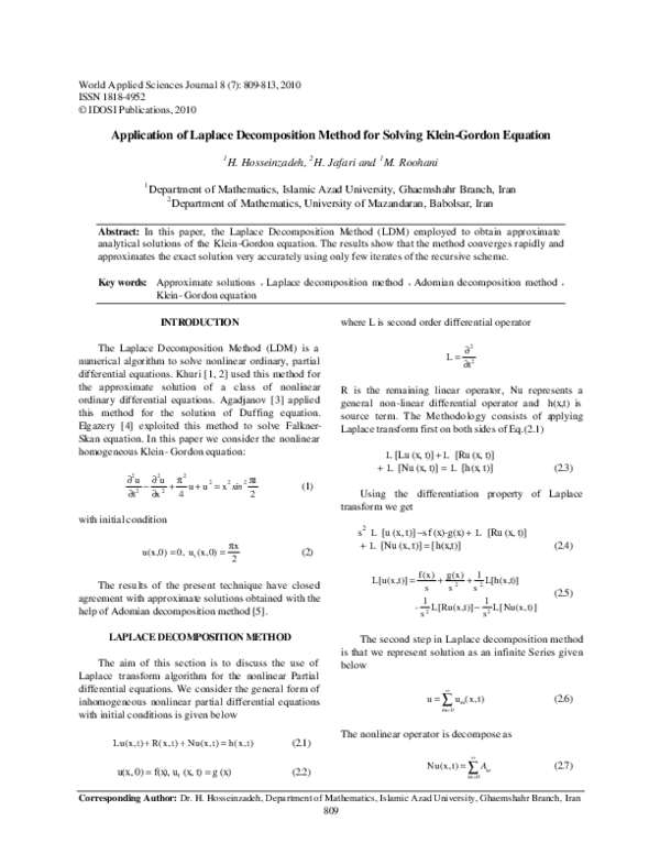 (PDF) Application of the Laplace decomposition method for solving ...