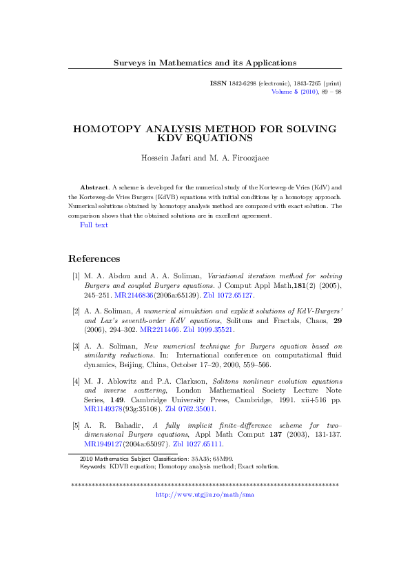 (PDF) Homotopy Analysis Method for Solving KDV Equations