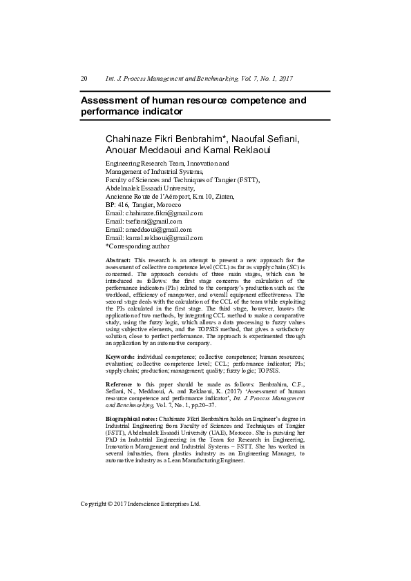 (PDF) Assessment of human resource competence and performance indicator