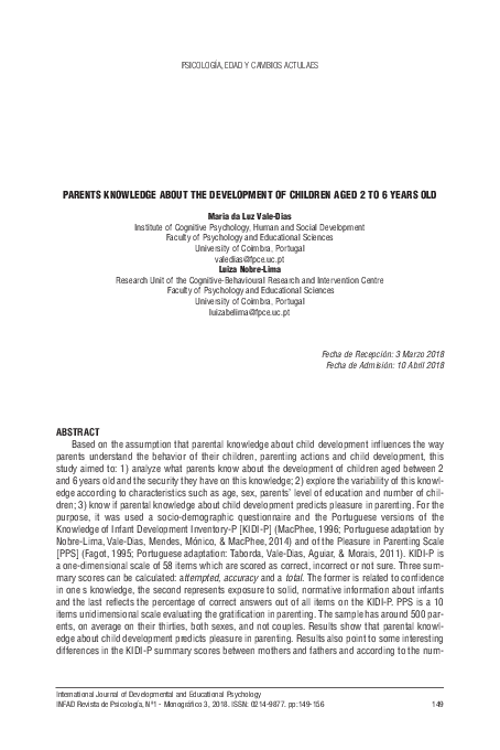 (PDF) Parents knowledge about the development of children aged 2 to 6 ...