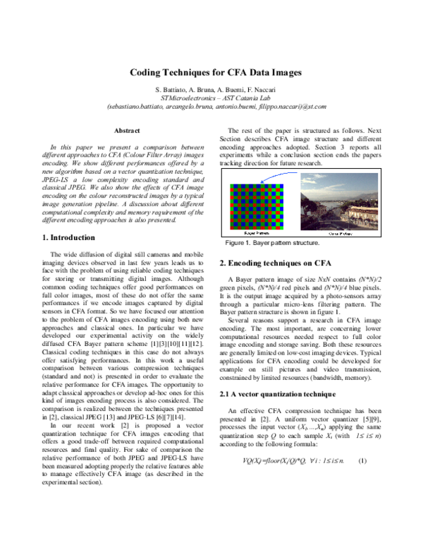 (PDF) Coding techniques for CFA data images