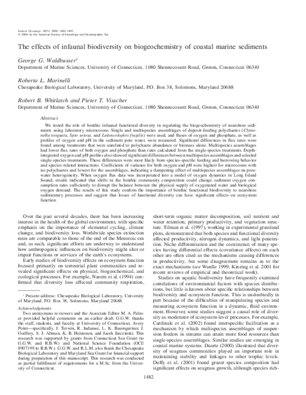 The effects of infaunal biodiversity on biogeochemistry of coastal marine sediments