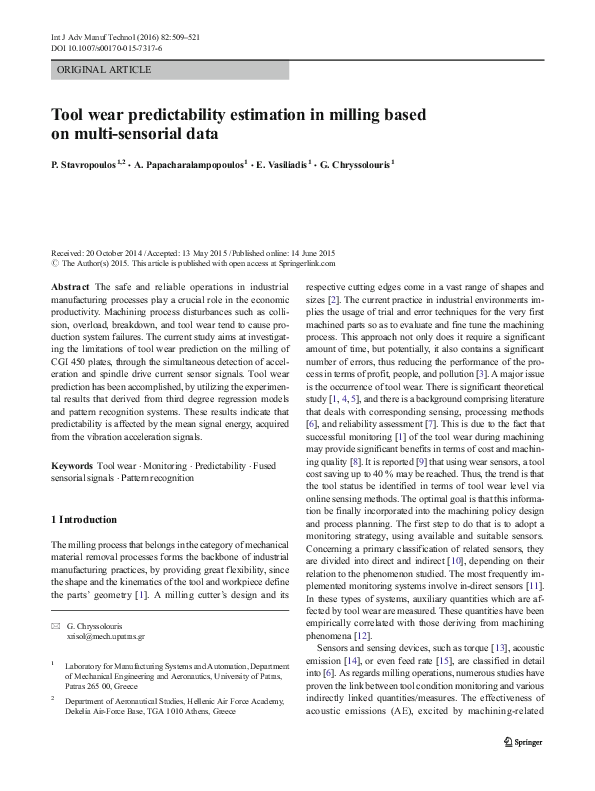 (PDF) Tool wear predictability estimation in milling based on multi ...