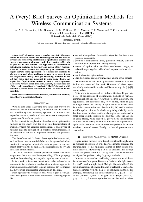 (PDF) A (Very) Brief Survey on Optimization Methods for Wireless ...