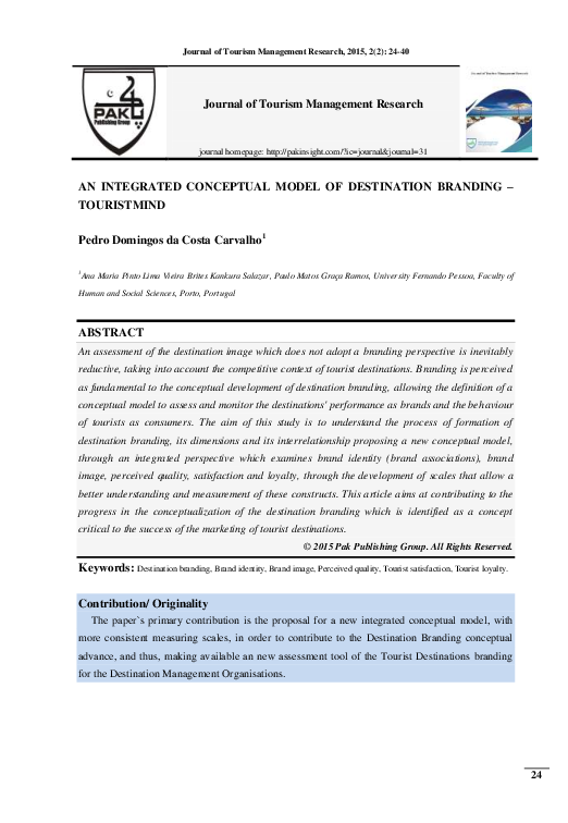 (PDF) An Integrated Conceptual Model of Destination Branding – Touristmind