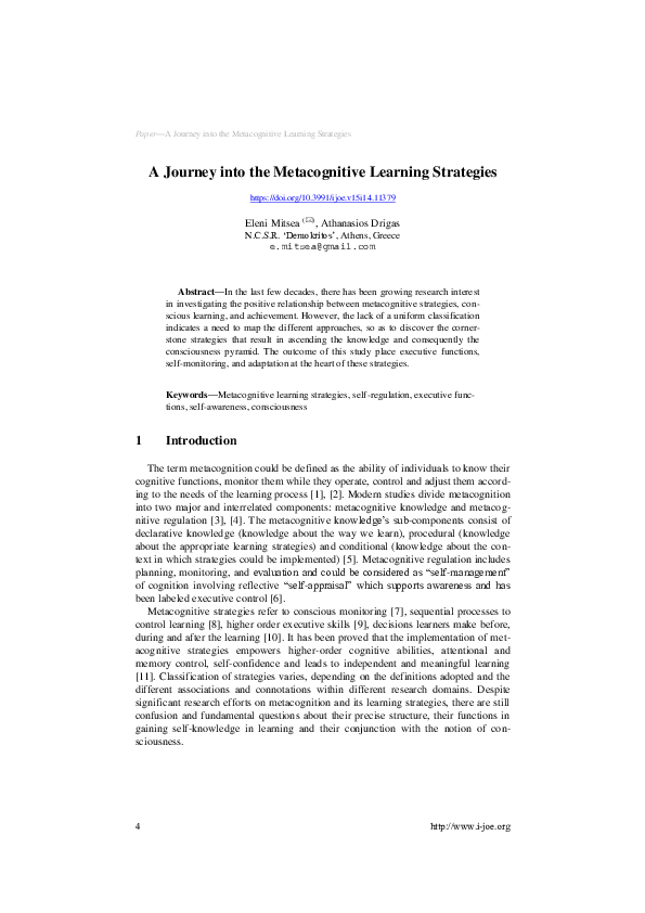 (PDF) A Journey into the Metacognitive Learning Strategies