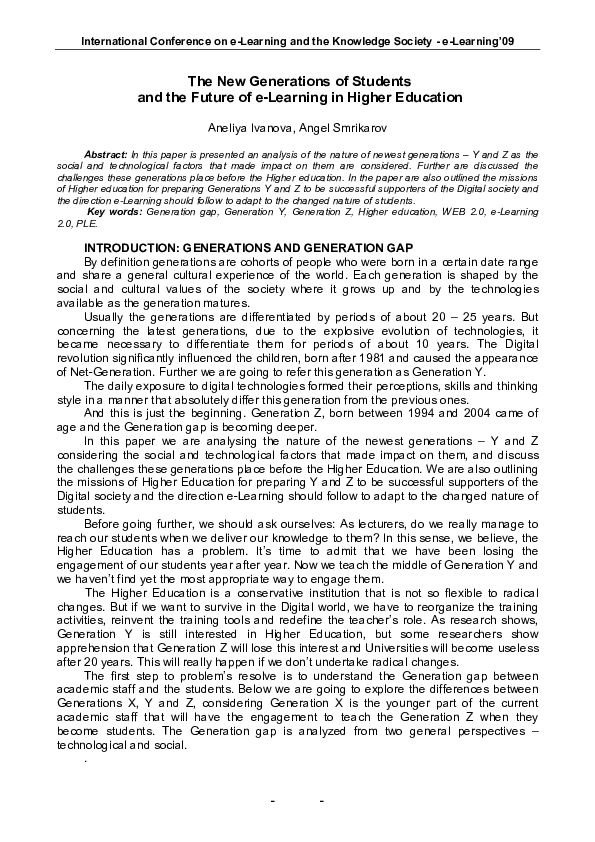 (PDF) The New Generations of Students and the Future of e-Learning in ...