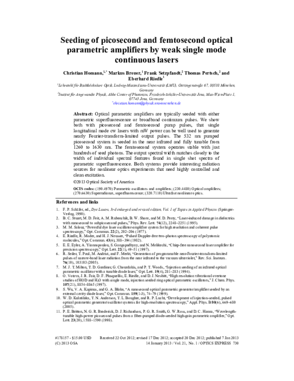 (PDF) Seeding of picosecond and femtosecond optical parametric ...